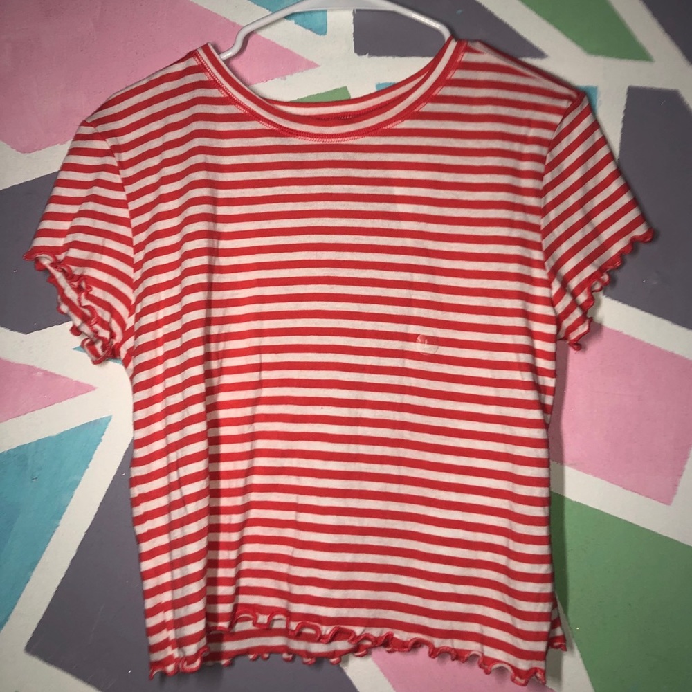 Coral and white striped PacSun ribbed shirt
